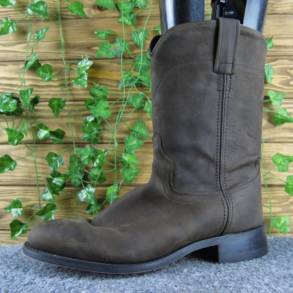 Old West Men's 8D Brown Leather Western Cowboy Boots Pull-On‎ Round Toe